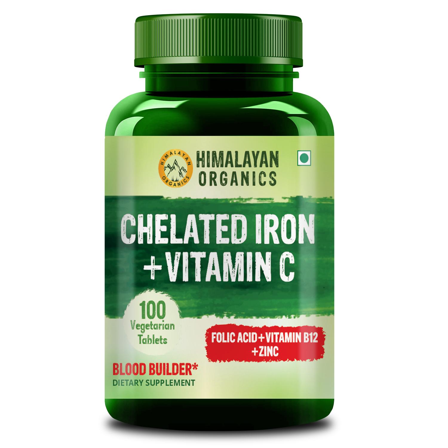 Himalayan Organics Chelated Iron with Vitamin C Supplement - 120 Veg Tablets