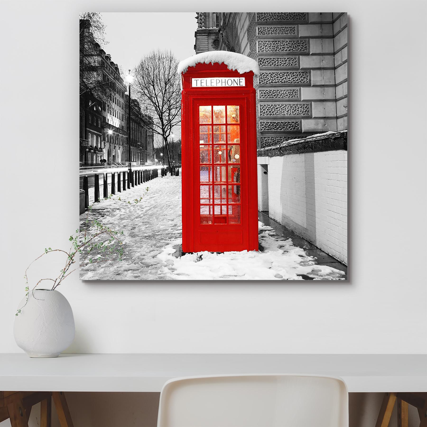 Pitaara Box London Red Telephone Booth At Dawn, UK | Canvas Painting for Bedroom & Living Room | Engineered Wood Frame | 12 x 12 inch (30 x 30 cms)