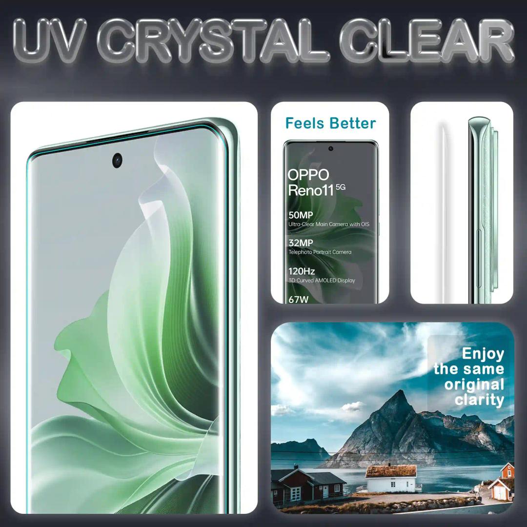 FIRST MART Tempered Glass for Oppo Reno 11 5G / Oppo Reno 11 Pro 5G with Edge to Edge Full Screen Coverage and Easy UV Glue Installation Kit and Cable Protector, Pack of 1