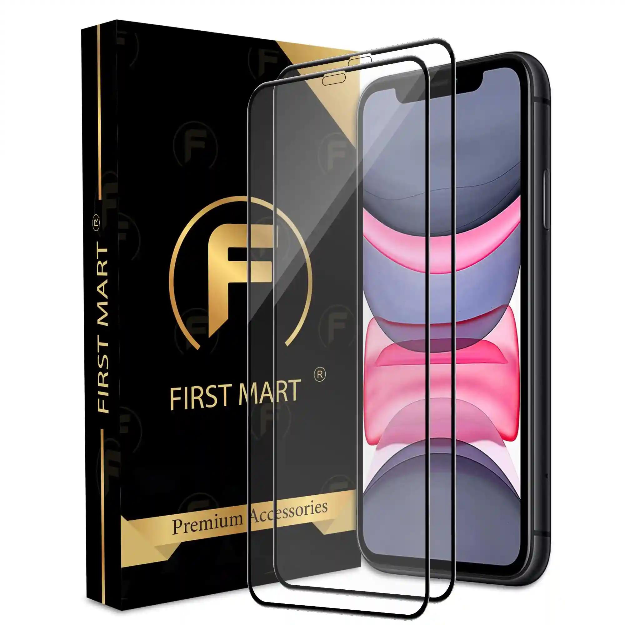 FIRST MART Premium Tempered Glass for iPhone 11 / iPhone XR with Edge to Edge Coverage and Easy Installation Kit, Pack of 2