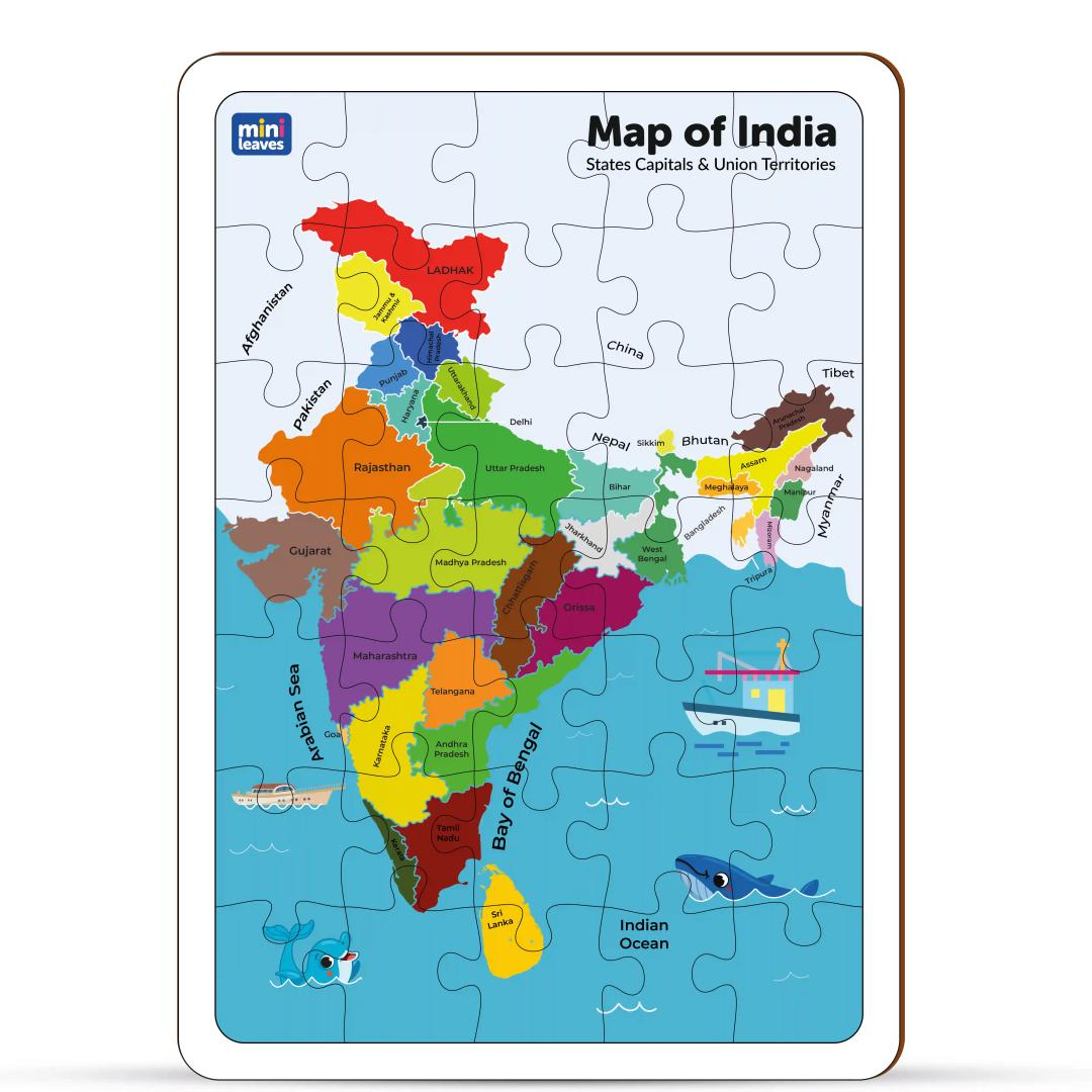 Mini Leaves India Map 35 Piece Wooden Puzzle