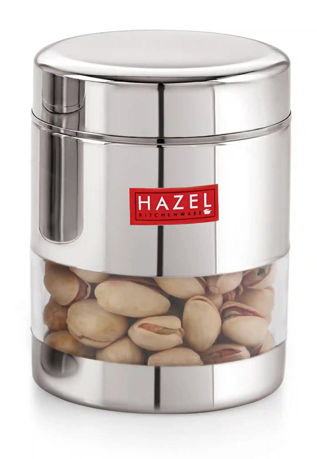 HAZEL Stainless Steel Transparent Glossy See Through Container, Silver, 1Pc, 400 ML