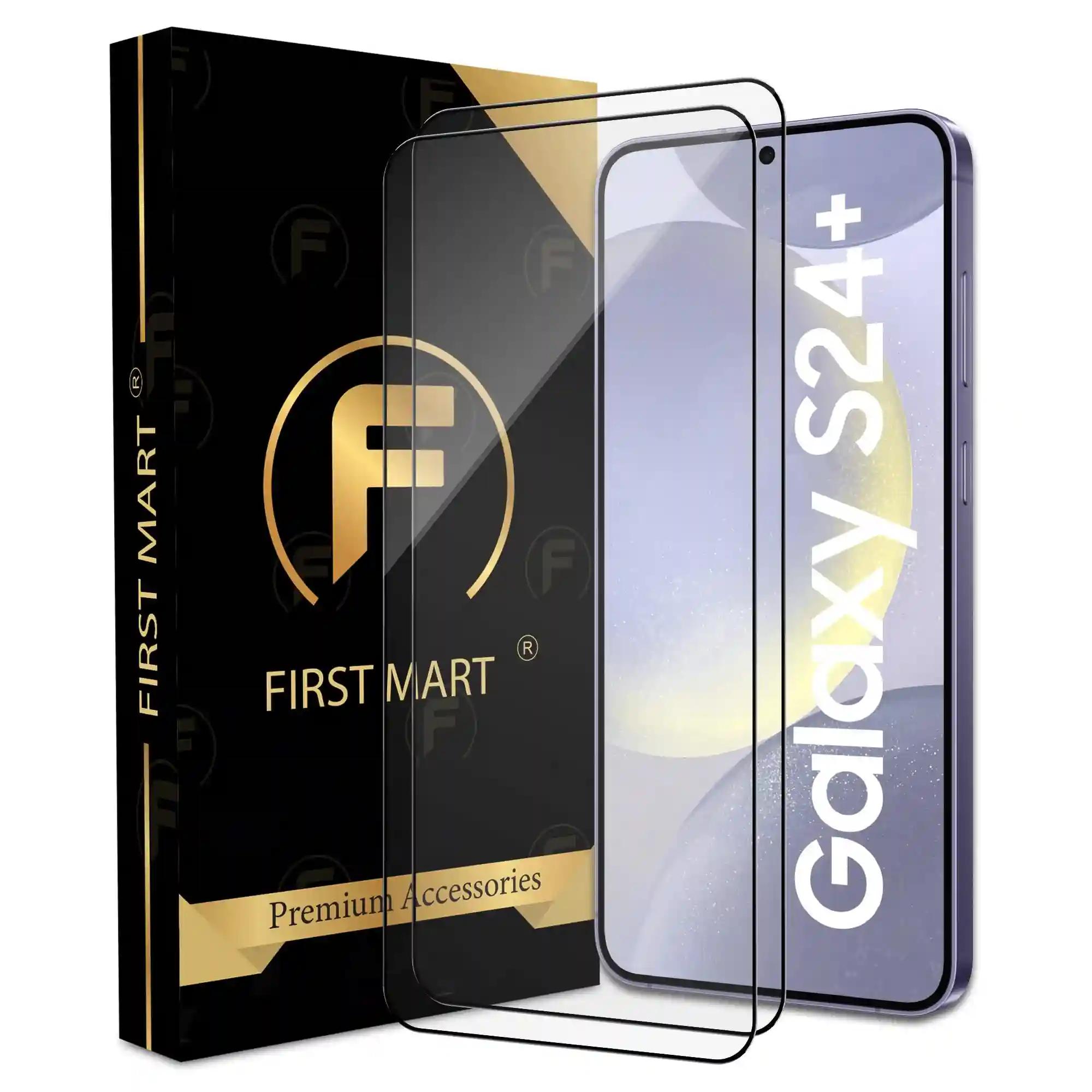 FIRST MART Premium Tempered Glass for Samsung Galaxy S24 Plus 5G with Edge to Edge Coverage and Easy Installation Kit, Pack of 2