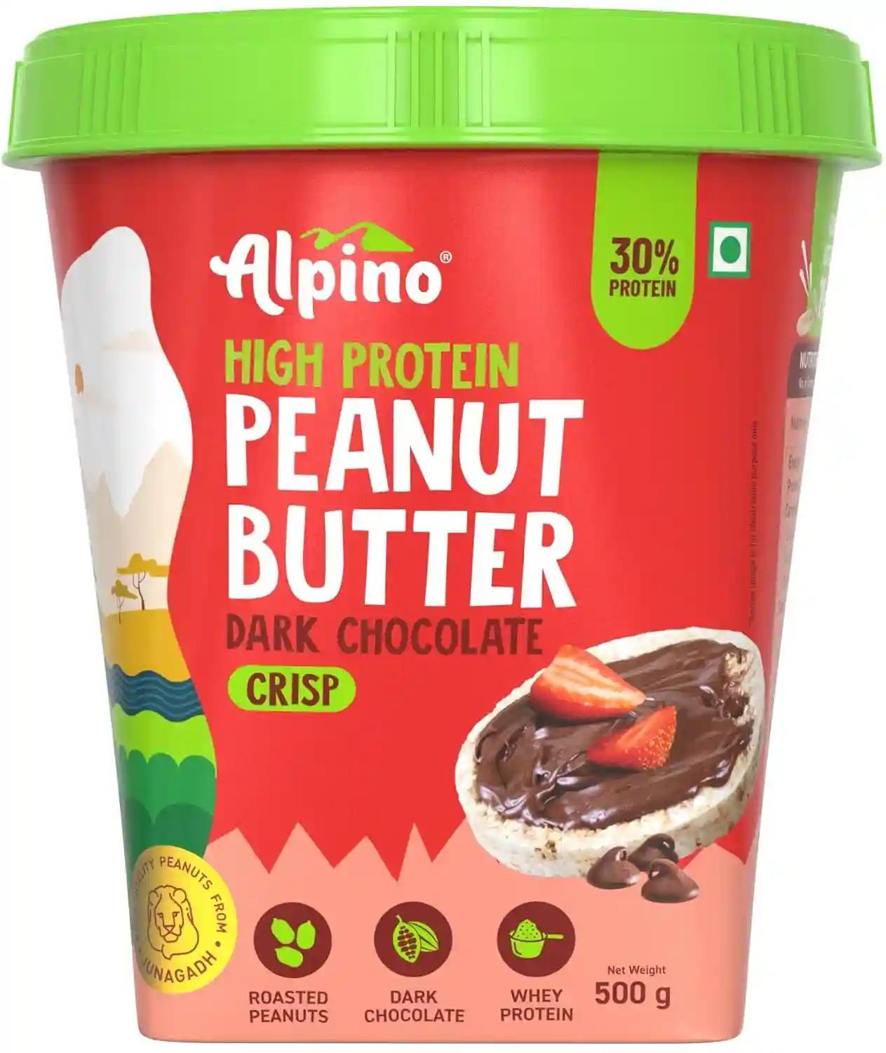 Alpino Health Foods High Protein Dark Chocolate Peanut Butter Crisp 500g - Roasted Peanuts, Dark Chocolate, Whey Protein & Pea Protein – 30g Protein, Gluten Free - High Protein Peanut Butter Crispy