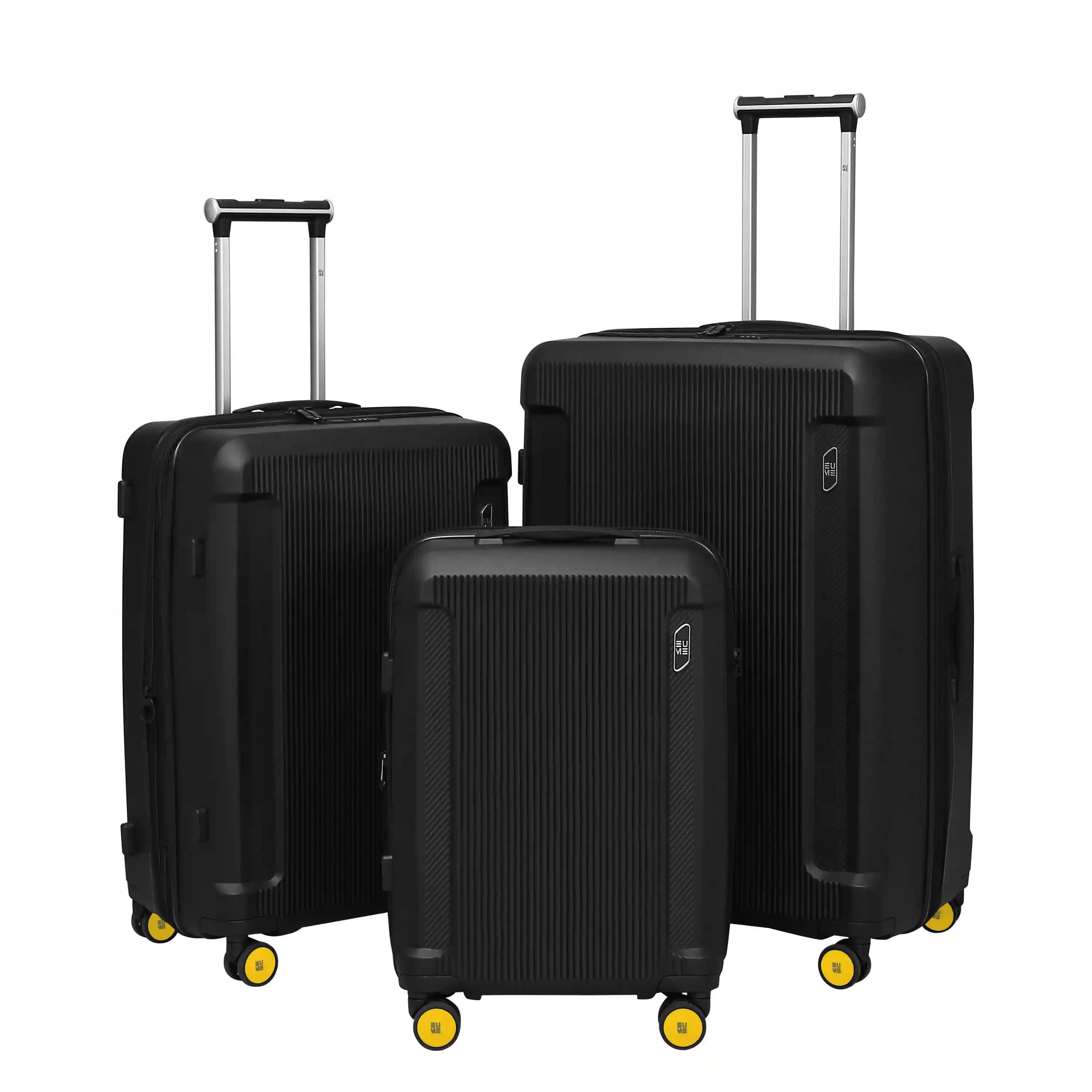 EUME Nomad Cabin 55 Cm, Check-In Medium 65 Cm And Check-In Large 76 Cm Luggage Trolley Bags For Travel |Polypropylene (Pp) 8 Silentrun Wheels Suitcase - Set Of 3 ( Charcoal Black)