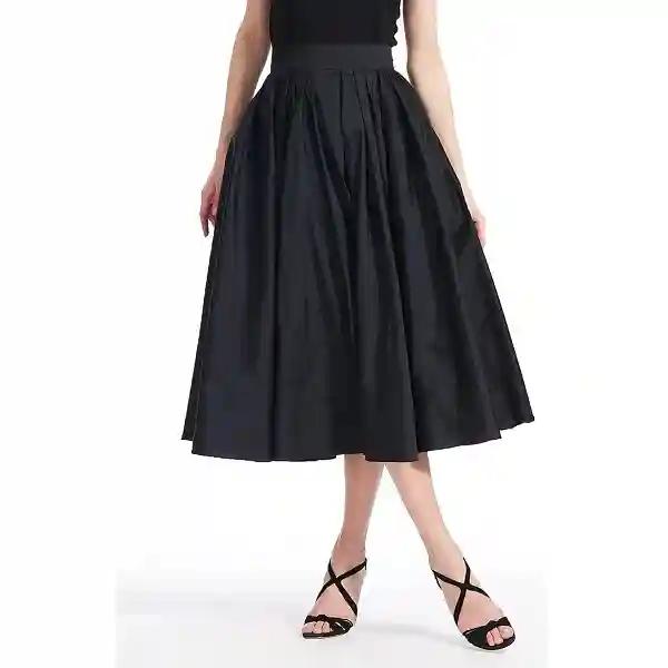 Black Taffeta Midi Skirt – Perfect for Evening Events & Cocktail Parties-M