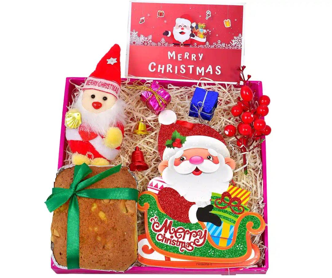 Christmas Gifts for Friends/Christmas Gifts/Christmas decor-150gms Cake+Christmas Decor hangings+A Bunch of Cherry+Santa Claus Soft Toy+4 Christmas Tree Decoration Item+Christmas Greeting Card