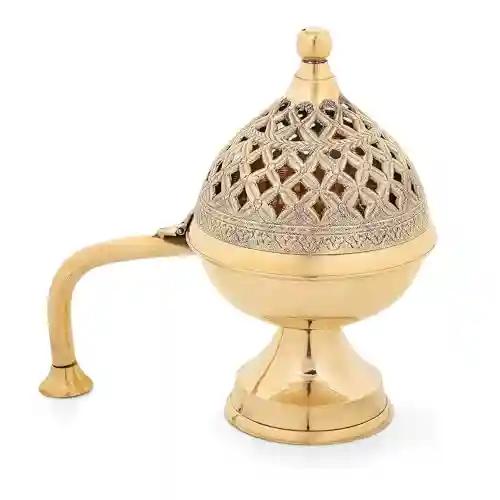 Home Purifying Brass Dhuna Loban Burner Dhooni Dhoop Dani Dhuni Brass Table Dhoop Dani Incense Burner for Loban(Round)