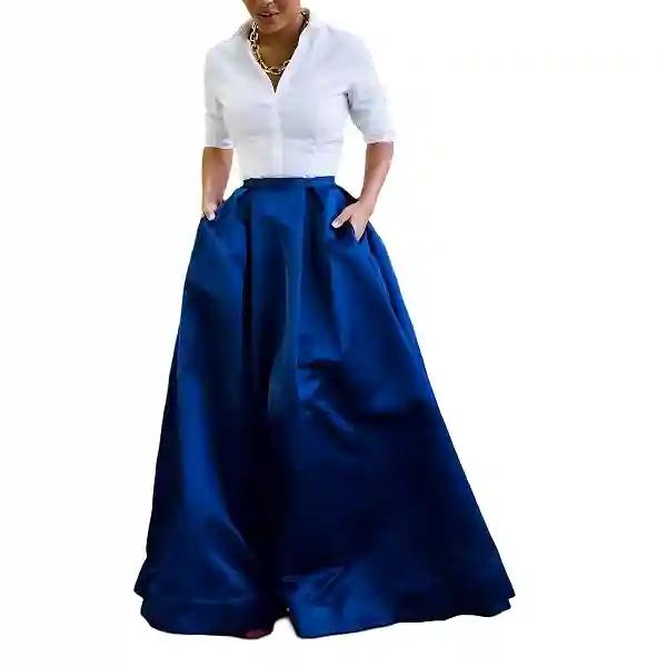 Luxurious Royal Blue Silk Taffeta Skirt - Handmade for Christmas Parties & Special Events-XS