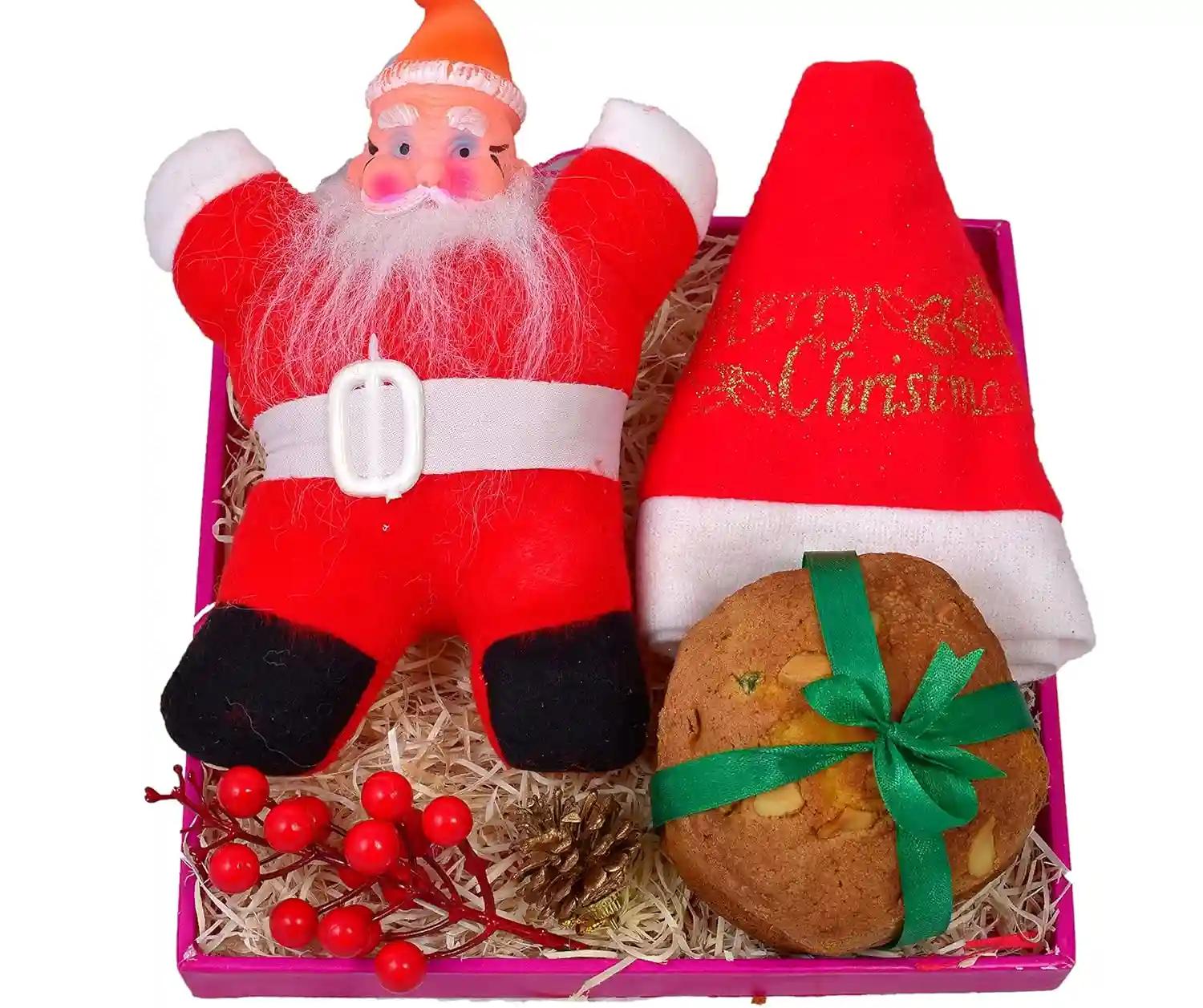 Christmas Gift/Christmas Gifts for Family/Christmas Gift Box/Christmas Gift Sets/Christmas cake-200gms Cake+Santa Claus Soft Toy+A Bunch of Cherry+Pine Cone+Santa Claus Themed Cap+Christmas Card