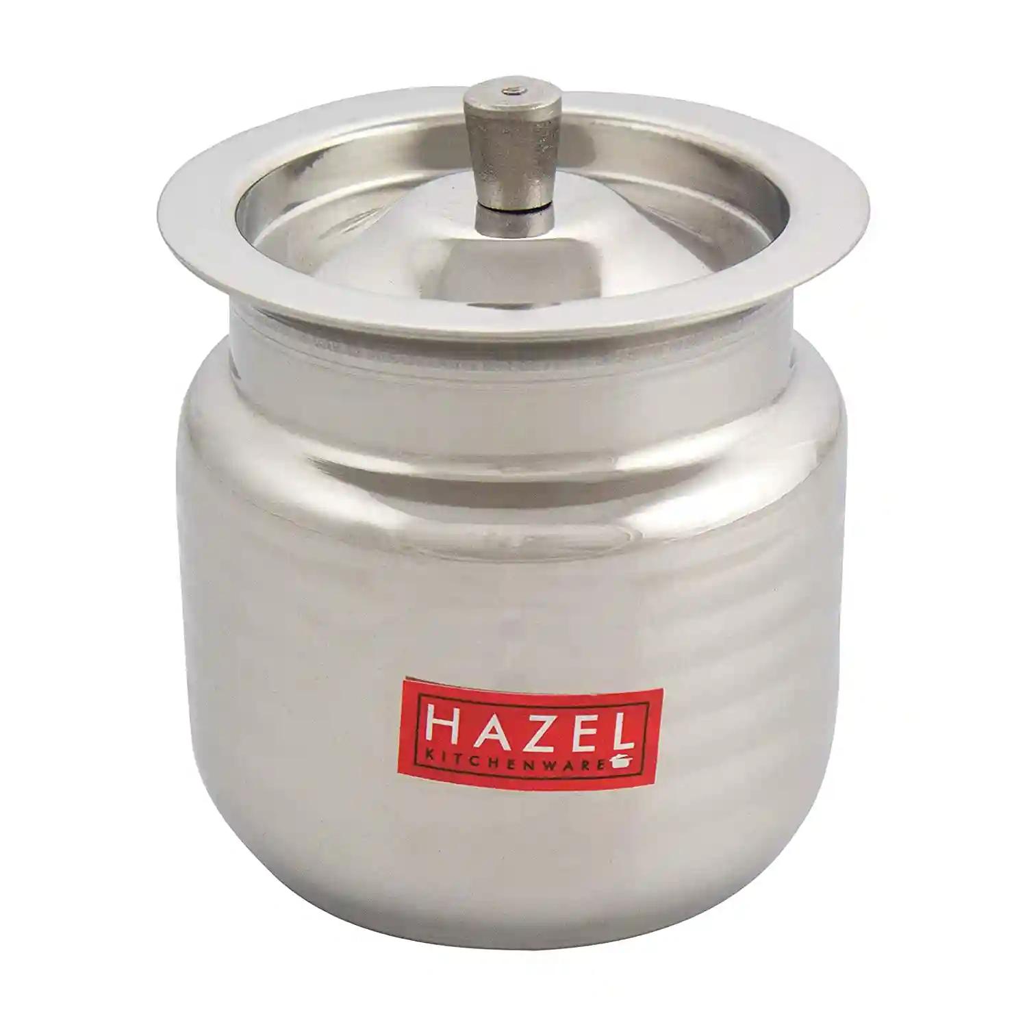 HAZEL Ghee Pot With Spoon | Stainless Steel Hammered Finish Ghee Container For Kitchen | Premium Oil Container With Lid For Pooja Items, 400 ML