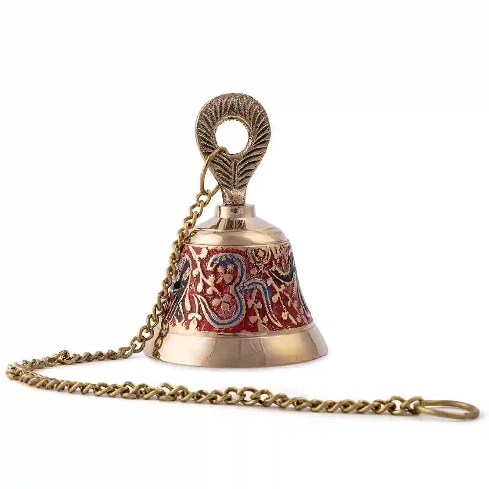 ALODIE - Colorfull Hanging Bells for Pooja Room Decoration Items Brass Chain for Hanging Bell for Mandir Decor - Temple Bell for Home Door - Ghanti for Mandir Bell Hanging Decoration (3.5 Inches, 1)