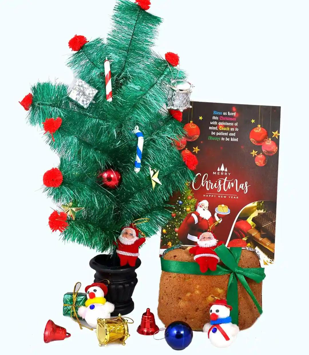 Christmas Gift for Kids/Christmas Cake/Christmas Gift Hamper/Christmas Tree Decoration Ornaments/Christmas gift-200gms veg Cake+Christmas Tree+Christmas Tree Decoration Items+Christmas Card