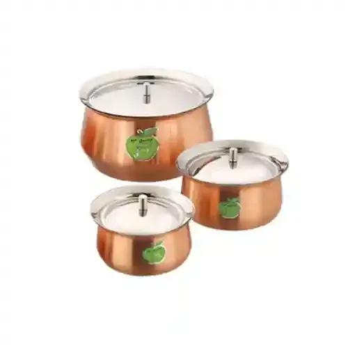 Stainless Steel Cooking Handi Pot With Full Copper Outside,Steel Inside - Set of 3