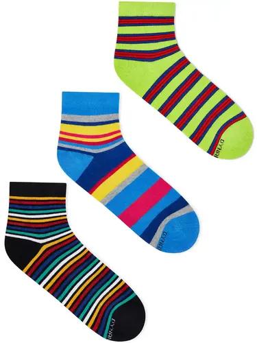 DYNAMOCKS Men's and Women's Combed Cotton Ankle Length Socks (Pack of 3) (Multicolour, Free Size)_Stripes_5_9_11