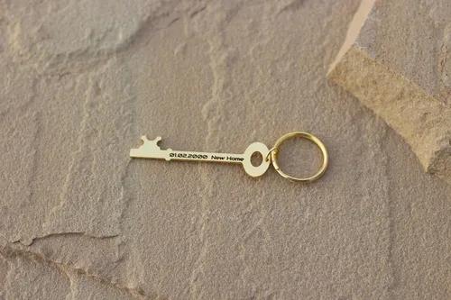 Customized Message on Key Shape Keychain Gold Color