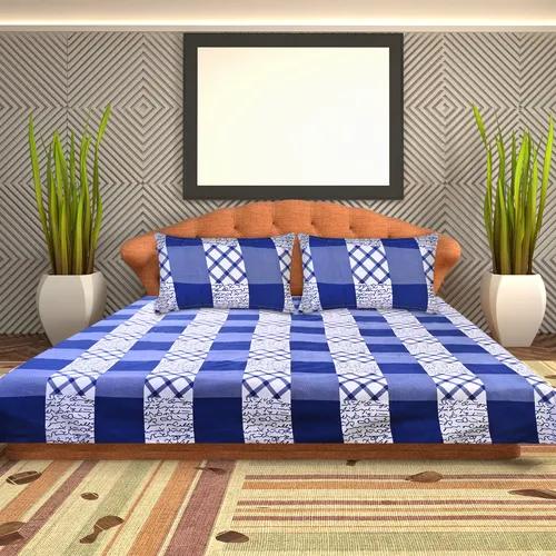 Microfiber 144 TC bed sheet for Double Bed with 2 Pillow Covers 220 cm x 244 cm, (Blue and White)