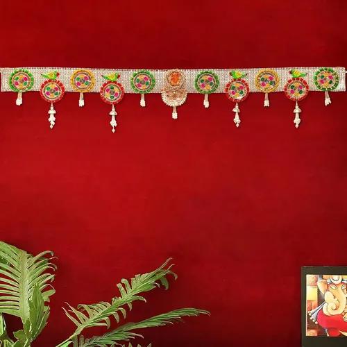 WEBELKART Premium Gota Flower with Ganesha Wall Hanging Handmade Door Hanging/Bandarwal/Toran for Door, Traditional Bandarwal for Door, (41" inches Length) Multicolour Diwali Decor Item