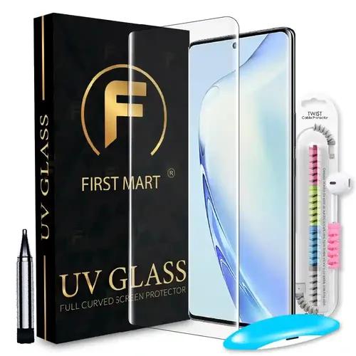 FIRST MART Tempered Glass for Vivo V27 Pro 5G / V27 5G / T2 Pro 5G with Edge to Edge Full Screen Coverage and Easy UV Glue Installation Kit and Cable Protector, Pack of 1