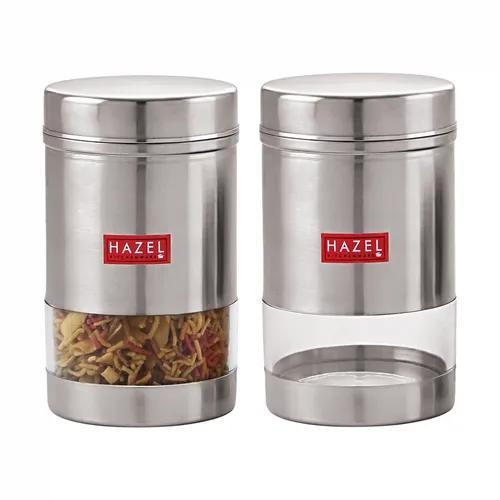 HAZEL Stainless Steel Kitchen Container | Transparent Kitchen Container Set with Matt Finish | Multipurpose Container for Kitchen Storage | Set of 2, 1700 ml Each