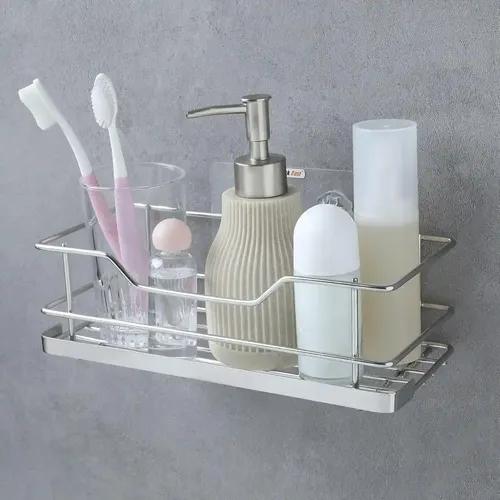 Stick Fast Stainless Steel Self-Adhesive Bathroom Shelf - Stylish Tray with 3M Sticker for Wall Mount Multipurpose Kitchen & Bathroom Storage Organizer Tray Rack (Chrome, Pack of 1)