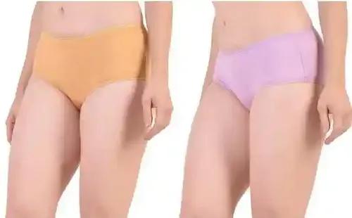 Bamboo Fabric Mid Waist Panty Beige & Purple - S Pack Of 2