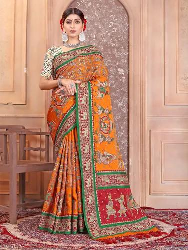 Embroidered Gaji Silk Gharchola Saree - Mustard Yellow