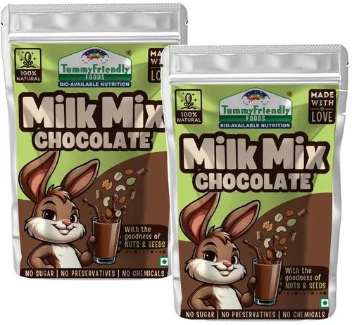 Tummy Friendly Chocolate Milk Mix For Kids. Made Of Organic Nuts, Seeds, Jaggery And Premium Cocoa Powder, Healthy Milk Mix For Toddlers, 1 Year, 2 Year Old Baby And Elder Kids. Kids Chocolate Milk Powder Mix - 200G  Pack, 2 Packs