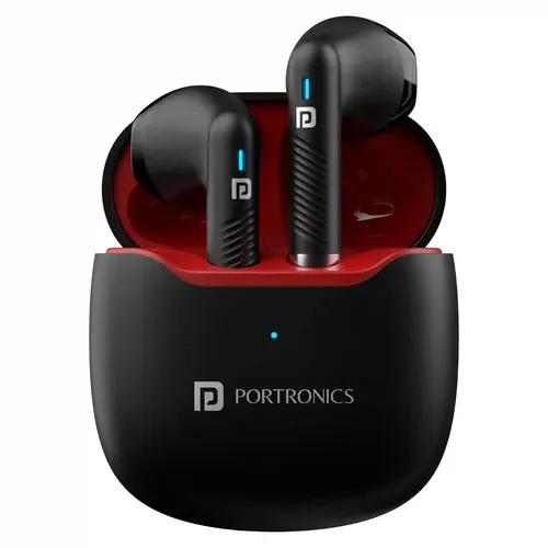 Portronics Harmonics Twins S12 in Ear TWS Earbuds With Mic, 24H Playtime, Game/Music Mode, Touch Control, 13mm Dynamic Driver, Bluetooth 5.3v,IPX5 Water Resistance, Type C Fast Charging(Red+Black)