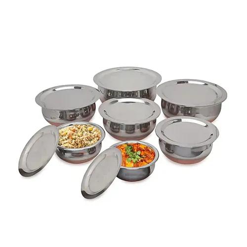 PROJAIN STEEL Stainless Steel Handi Set With Lid, 7 Piece (Multi-color)