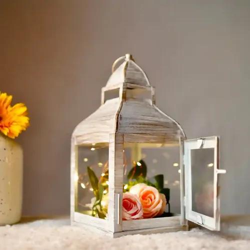 Behoma Vintage Style Candle Lantern Metal and Glass for Home Decoration, Lantern for Table-top and Wall-Hanging | Indoor and Outdoor | Rustic White Color Small (Candle/Lights NOT Included)