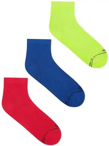 DYNAMOCKS Men's and Women's Combed Cotton Ankle Length Socks (Pack of 3) (Multicolour, Free Size)_Solid_Men_NeonGreen_Blue_Red