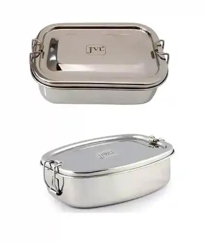 Jvl Stainless Steel Rectangular & Deluxe Single Layer Combo Lunch Box With Inner Plate Small - Set Of 2