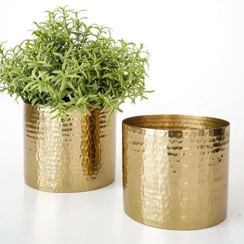 Behoma Metal Hammered Golden Mini Table Top Planter for Home Decoration | Plant Pots for Home Living Room Bedroom Office Decor | Set of 2 (Plants not Included)