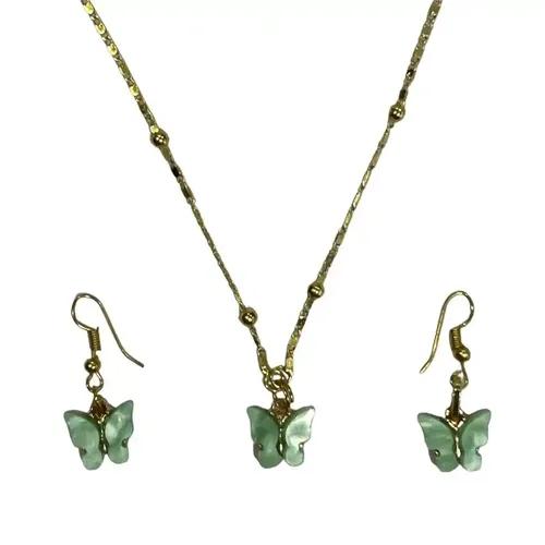 Dark Green Butterfly Earring Pendant Set