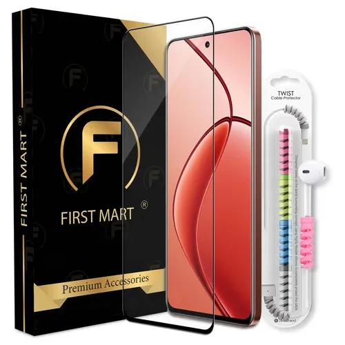 FIRST MART Premium Tempered Glass for Realme P1 5G with Edge to Edge Coverage and Cable Protector and Easy Installation Kit, Pack of 1