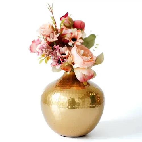 Behoma Metal Flower Vase for Home Decor | Table Decorative Item for Bedroom Living Room Office | Best Gift for Wedding Festivals Birthday | Golden Small 1PC (Flower not Included)