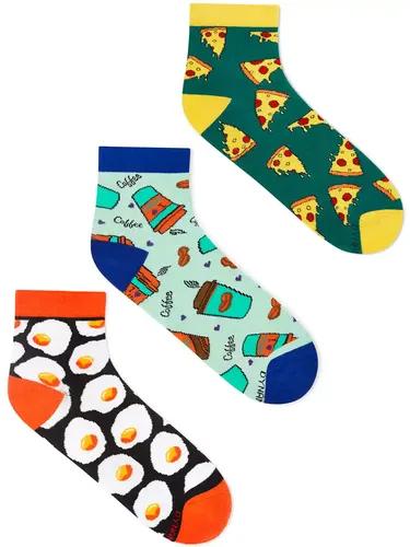 DYNAMOCKS Men's and Women's Combed Cotton Ankle Length Socks (Pack of 3) (Multicolour, Free Size)_SSU_CoffeeCUP_Pizza