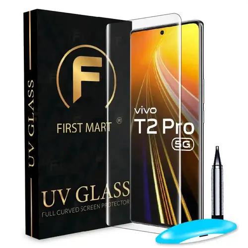 FIRST MART Tempered Glass for Vivo T2 Pro 5G / V27 Pro 5G / V29 Pro 5G with Edge to Edge Full Screen Coverage and Easy UV Glue Installation Kit, Pack of 1