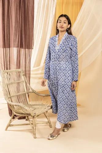 Blue and White Rashidi Kurta - Small