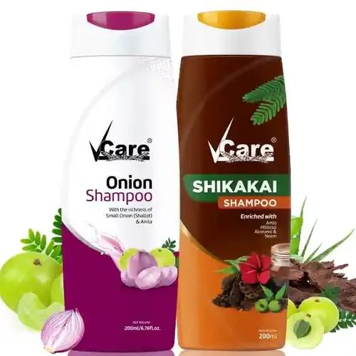 VCare shikakai Shampoo with Goodness of Amla, Hibiscus, Aloe Vera & Neem, 200 ml, (shikakai and Onion Combo)