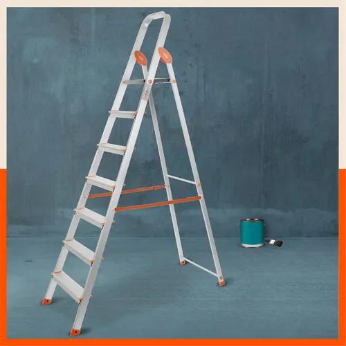 Bathla Advance Carbon - 7 Step Foldable Aluminium Ladder For Home (Orange)