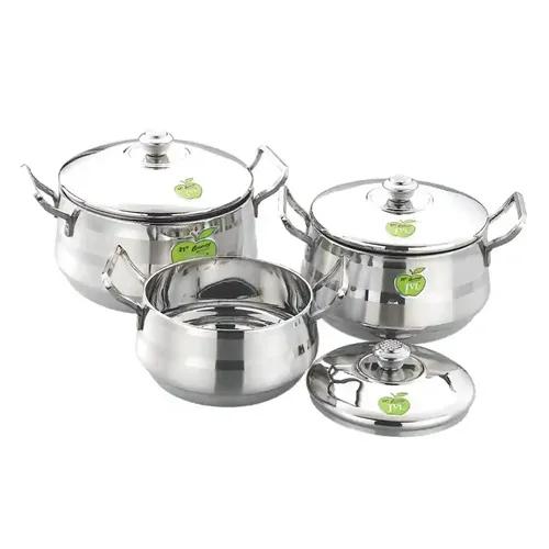 Stainless Steel Induction Cookware Sets & Gas Stove Friendly Cookware & Serveware Essential Utensil Pot Handi Set With Lid - Set of 3