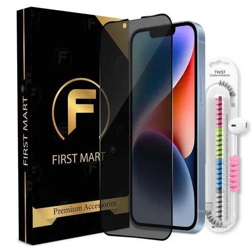 FIRST MART Privacy Tempered Glass for iPhone 14/13 / 13 Pro Edge to Edge Full Screen Coverage & Cable Protector & Easy Installation Kit