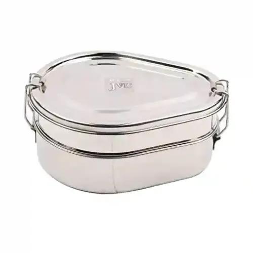 Jvl Stainless Steel Lunch Box For Kids, Double Two Layer Tiffin Box For School And Office Use With Inner Plate - Drop Shape - Medium Size