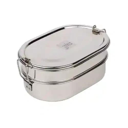 Jvl Stainless Steel Lunch Box For Kids, Double Two Layer Tiffin Box For School And Office Use With Inner Plate - Capsule - Medium Size