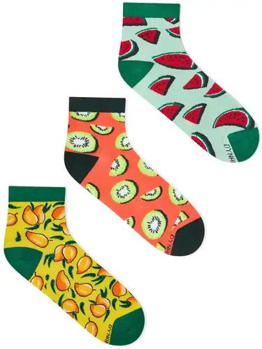 DYNAMOCKS Men's and Women's Combed Cotton Ankle Length Socks (Pack of 3) (Multicolour, Free Size)_MangoFruit_Kiwi_Melon