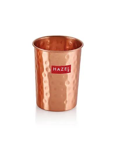 HAZEL Hammered Finish Copper Glass Amrapali Tumbler, 300 ML