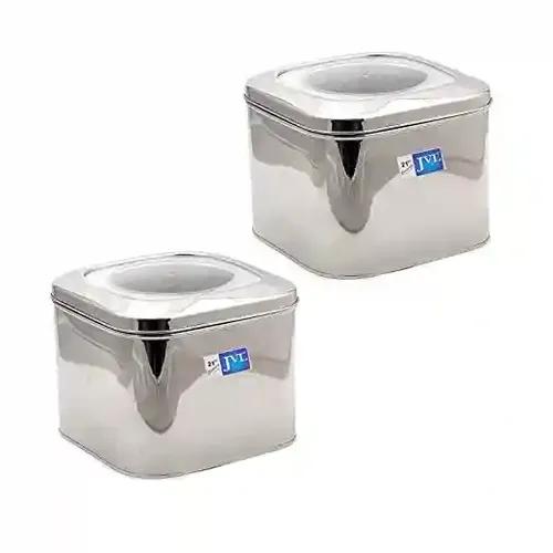 JVL Stainless Steel Kitchen Storage Cubic Store Tin - 4.5 Litres - Pack of 2