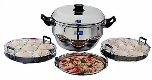 JVL Stainless Steel Induction Compatible Classic Idli Pot Maker with Steamer Plate (4 Plates x 7 Cavity + 1 Steamer Plate)